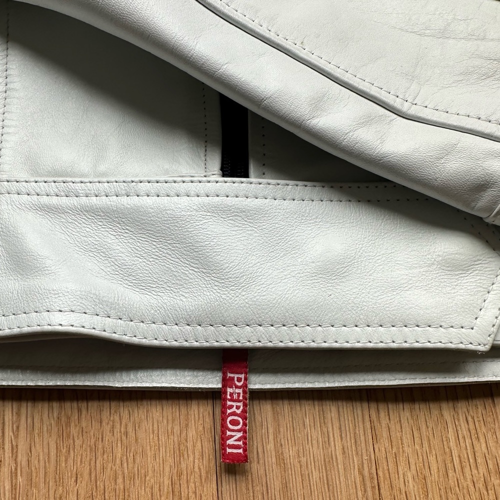 Peroni Italy White Leather Full Zip LOGO perforated Sleeve Jacket - Picture 2 of 9